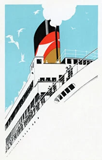 Cruise Ship Collection: Art Deco 1920s Illustration of a Cruise Ship with Passengers, 1928 (silkscreen)
