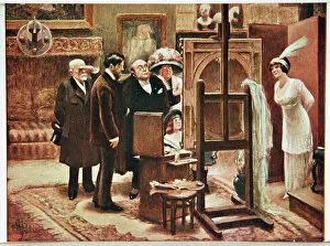 Bourgeoisie Gallery: Art. Fine Arts. Painter showing his creation. Postcard by Alfred Guillaume, France
