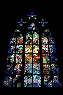Art History Collection: Art Nouveau Stained-Glass Window With the Scenes of the Christianization of the Czech Lands in