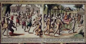 Art Portugal: dance of the indigenous detail of the map of the Guinee by Luis Texeira Art Portugal: dance of the indigenous detail of the map of the Guinee by Luis Texeira
