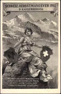 Images Dated 22nd September 2012: Artist Ak Schweiz, Herbstmaneuver 1912, Kaiserbesuch, Helvetia (b / w photo)