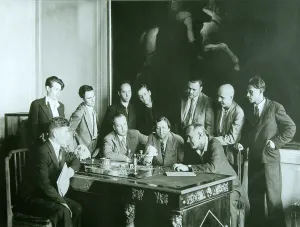 Artist Isaak Izrailevich Brodsky (Brodski) (1883-1939) with his Students in Academy of Arts. Photograph, 1936 Artist Isaak Izrailevich Brodsky (Brodski) (1883-1939) with his Students in Academy of Arts. Photograph, 1936