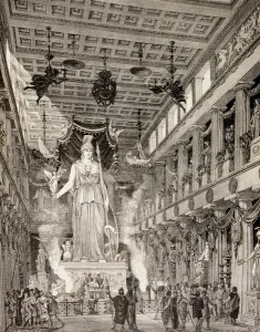 Artists impression of the statue of the goddess Athena in the Parthenon, Athens Artists impression of the statue of the goddess Athena in the Parthenon, Athens
