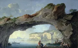 Carlo Bonaria Print: A Great Rock Arch with Naples Sea View