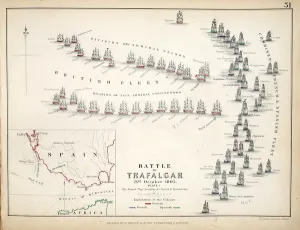 Map of the Battle of Trafalgar, Colour Print, 1848