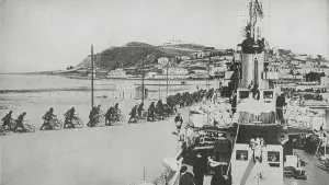 Prints of REV419617 Italian troops occupy Durazzo during the invasion of Albania. 1939 (photo) by Italian Photographer, (20th century); Private Collection Albania Prints: Italian Troops Occupy Durazzo Print, 1939