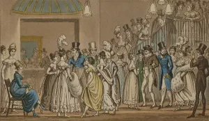 Vintage Theatre Posters UK Prints: In the foyer at Covent Garden Theatre, from Life in London by Pierce Egan