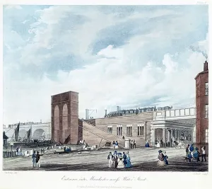Victorian Era Train Station Prints: Entrance into Manchester Across Water Street