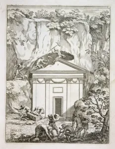 17th Century Italian Print of Ancient Tomb Excavation
