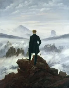 Prints of XKH141316 The Wanderer above the Sea of Fog, 1818 (oil on canvas) by Friedrich, Caspar David (1774-1840); 98.4x74.8 cm; Hamburger Kunsthalle, Hamburg F Prints: The Wanderer above the Sea of Fog Print, 1818 oil on canvas reproduction
