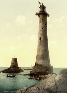 Prints of 5858524 Eddystone Lighthouse, Plymouth, England, c.1900 (photochrom) by Detroit Publishing Co. (1880-1920); Private Collection; American, out of copyright Plymouth Prints: Eddystone Lighthouse Print, c. 1900