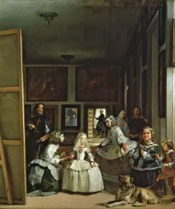 Prints of XIR405 Las Meninas or The Family of Philip IV, c.1656 (oil on canvas) by Velazquez, Diego Rodriguez de Silva y (1599-1660); 316x276 cm; Prado, Madrid, Spain; Spanish, out of copyright Spain Prints: Print of Las Meninas, a royal family portrait