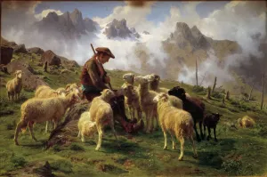 Sheep Prints: Rosa Bonheur's An Alpine Shepherd Giving Salt to His Sheep Print 1864