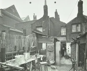 Prints of GHL1788021 Princes Road: slum housing, 1914 (b/w photo) by English Photographer, (20th century); London Metropolitan Archives, City of London; (add.info.: Princes Road: slum housing) Slums Prints: Princes Road Slum Housing Print, 1914 Black and White Photograph