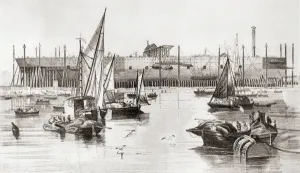Great Eastern Steamship Prints: Building thess Great Eastern steamship at the Millwall Iron Works, River Thames, London