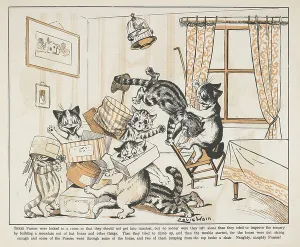 Louis Wain Art Prints: Cats playing with boxes in a room