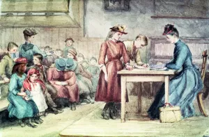 English School Print: The Classroom, c. 1880 (w/c on paper)