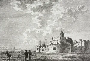 Prints of KWE403263 Hurst Castle, near Portsmouth, England, in 1773, from Memoirs of the Martyr King by Allan Fea, published 1905 (litho) by English School Portsmouth Prints: Hurst Castle Print, 1773