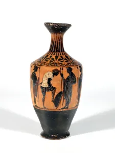 Ancient Greek Warriors Prints: Lekythos depicting warriors arming for battle, 510-500 B. C