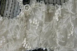 Prints of CHH3080198 Evening dress, Henriette Favre, Paris, 1902 (close-up view of lace), (Silk lace, silk net, sequins, glass beads, silk velvet trim) by French School, (20th century); Chicago History Museum Fashion Prints: Evening dress print, Henriette Favre, 1902