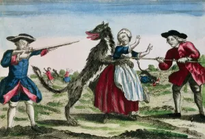 Colour Engraving Print of The Beast of Gevaudan, 1764
