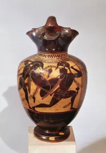 Ancient Greek Warriors Prints: Black-figure oinochoe decorated with warriors, c. 530-520 BC (ceramic)