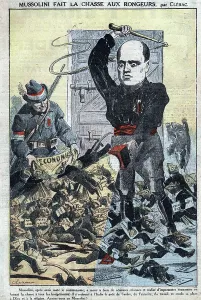 Mussolini Hunting State Budget Rodents, 1923 Print