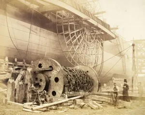 Great Eastern Ship Prints: Isambard Kingdom Brunel (1806-59) beside the Great Eastern, c. 1857 (photo)