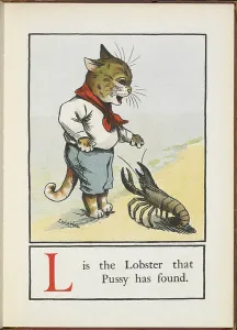 Louis Wain Art Prints: L is the lobster that Pussy has found