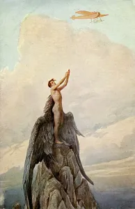 Prints of 3434094 Transport. Aviation. The dream of Icarus. Icarus and airplane. Illustration by J. Solomko, Hungary, c.1916. (postcard) by Solomko, Sergei Sergeevich (1867-1928); (add.info.: Transport) Hungary Prints: Icarus and Airplane Print, 1916