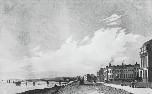 English Coastal Scene Prints: View of Brighton East, Sussex, England, in 1833, engraving