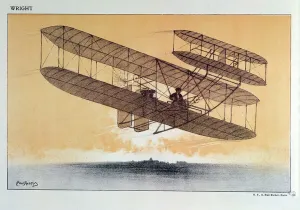 Wilbur Wright in his Flyer, Colour Litho Print