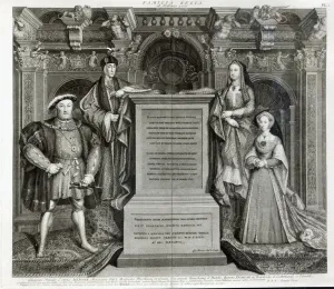 Black and white print of Henry VIII's family