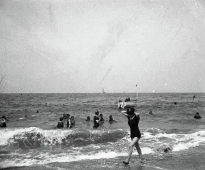 Woman In Swimsuit Prints: France, Lower Normandy, Calvados (14), Trouville: The beach, swimming and swimming, 1900