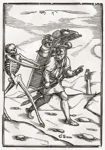 Death comes to the Pedlar Print, a lithograph from 1843