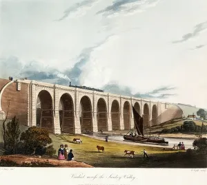 Victorian Era Transportation Prints: Viaduct across the Sankey Valley, 1831 (colour aquatints, partly hand-coloured)