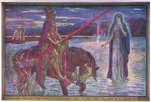 King Arthur Prints: Arthur meets the Lady of the Lake, receiving Excalibur Print