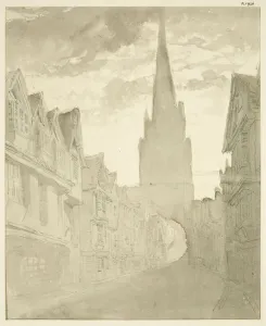 Bristol City Landmarks Prints: North view of St Mary Redcliffe Church from Redcliffe Street (pencil & w / c on paper)