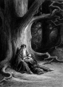 King Arthur Prints: Merlin and Viviane in the Broceliande Forest Print, 1868