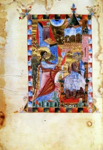 Prints of UIG5306170 The annunciation. Page from an illuminated 13th century. Armenian manuscript. from Matenadaran. Yerevan. Armenia.; Universal History Archive/UIG Armenia Prints: Print of The Annunciation from a 13th-century Armenian manuscript