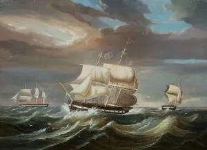 Blackwall Frigates in a Stiff Breeze Print (Oil on Canvas)