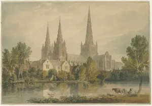 Lichfield Cathedral South West View Watercolour Print, 1813