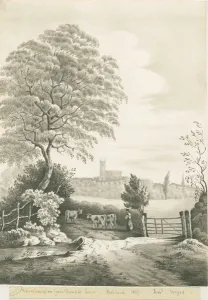 Prints of 5899034 Wolverhampton - Distant view from Dunstall Lane: sepia wash drawing, 1837 (drawing) by Noyes, Robert (c.1780-1843); 20.3x25.4 cm; The William Salt Library, Stafford Painting Prints: Wolverhampton Distant View Sepia Wash Drawing Print 1837