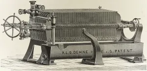 Industrial Revolution History Prints: Filter press for separating liquids from solids