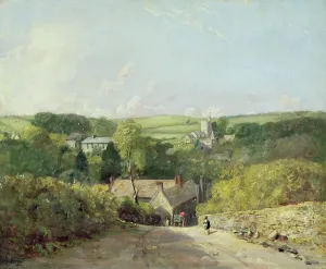 Village Prints: A View of Osmington Village Print, oil on canvas