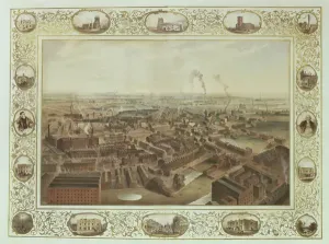 Prints of BOL93951 Bolton from Blinkhorns Chimney with vignettes of Local Buildings, 1848 (w/c on paper) by Rothwell, Selim (1815-81); 76.3x101.7 cm; Bolton Museum and Art Gallery, Lancashire Painting Prints: Fine Art Print of Bolton from Blinkhorns Chimney, 1848
