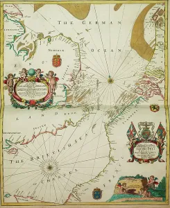 A New Mappe of the Sea Coasts, 1675 Coloured Engraving Print