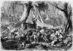 Hunting Scene Engraving Print, 1859
