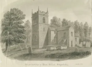 Drawing Prints: Maer Church Sepia Wash Print, 1843