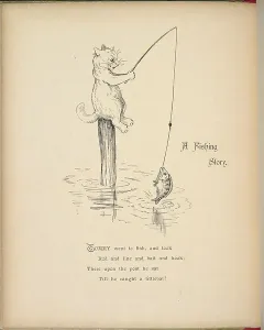 Louis Wain Art Prints: A cat catching a fish with a rod